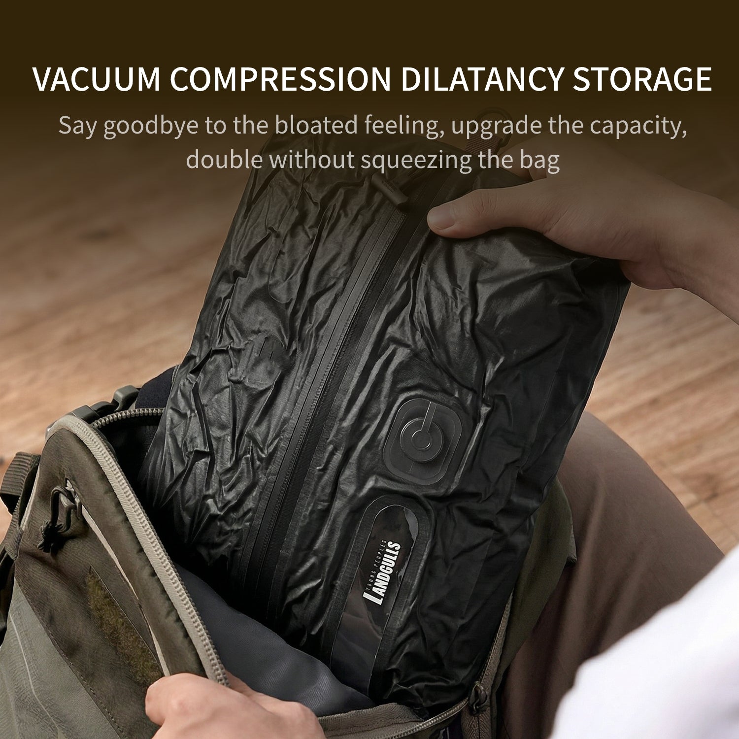 LANDGULLS Vacuum Compression Travel Bag for Carry-On Suitcase and Backpack, 210D Double-Sided TPU Laminate - 0.28 mm Waterproof Space Saver Vacpack (20L Gray (2-Pack) (Built-in vacuum pump)