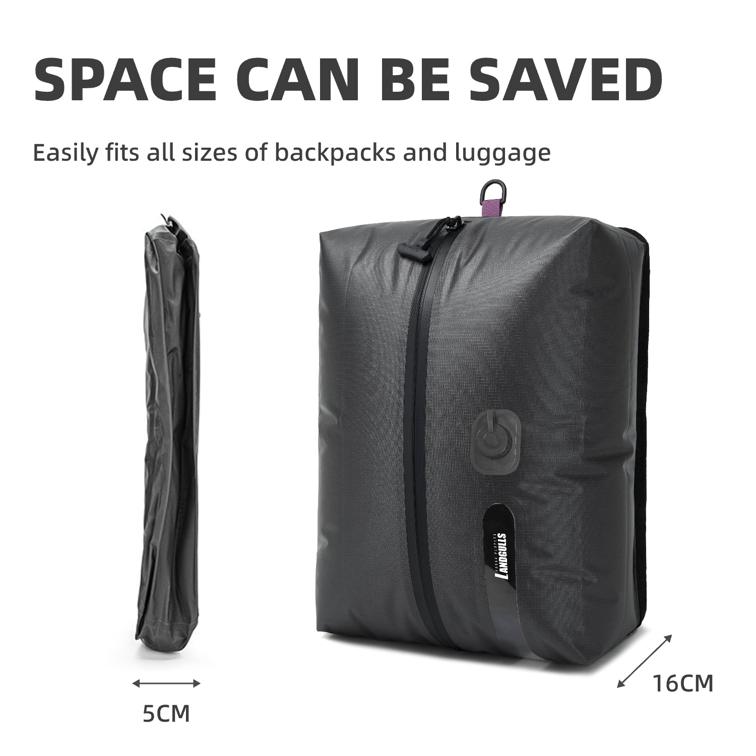 LANDGULLS Vacuum Compression Travel Bag for Carry-On Suitcase and Backpack, 210D Double-Sided TPU Laminate - 0.28 mm Waterproof Space Saver Vacpack (20L Gray (2-Pack) (Built-in vacuum pump)