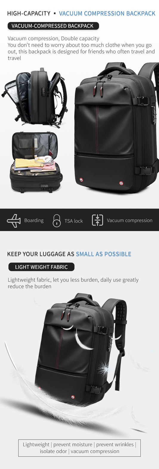 Vacuum-Compressed Large-Capacity Business Backpack for Men: 17-Inch Laptop, Waterproof, Wet/Dry Compartments, Outdoor Commuting Backpack