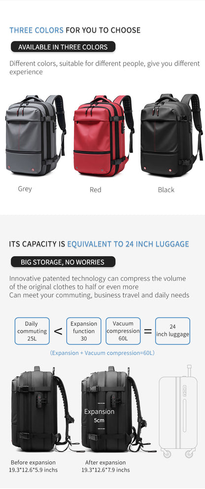 Vacuum-Compressed Large-Capacity Business Backpack for Men: 17-Inch Laptop, Waterproof, Wet/Dry Compartments, Outdoor Commuting Backpack