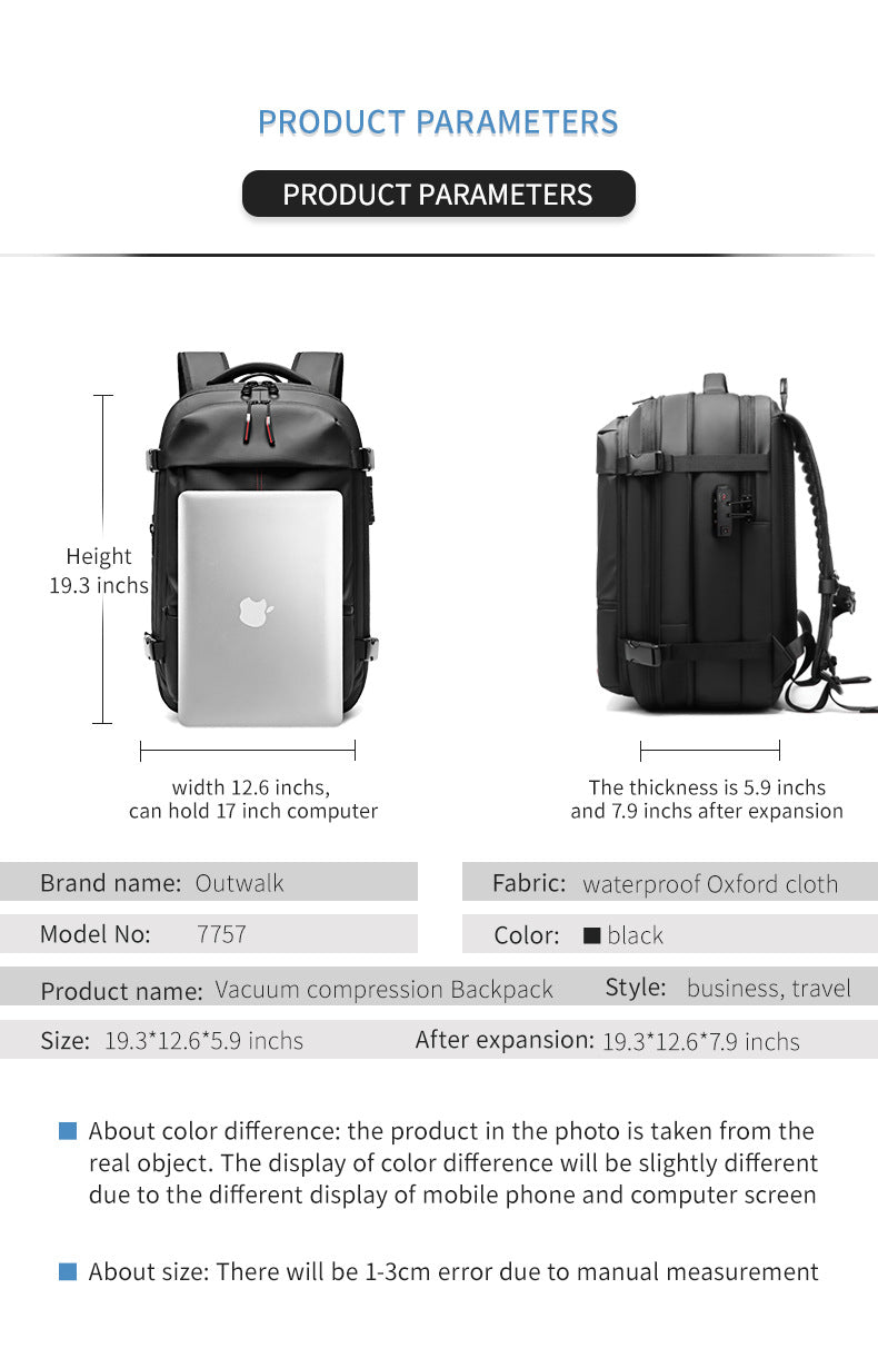 Vacuum-Compressed Large-Capacity Business Backpack for Men: 17-Inch Laptop, Waterproof, Wet/Dry Compartments, Outdoor Commuting Backpack