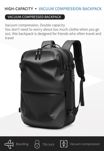 Vacuum-Compressed Large-Capacity Business Backpack for Men: 17-Inch Laptop, Waterproof, Wet/Dry Compartments, Outdoor Commuting Backpack