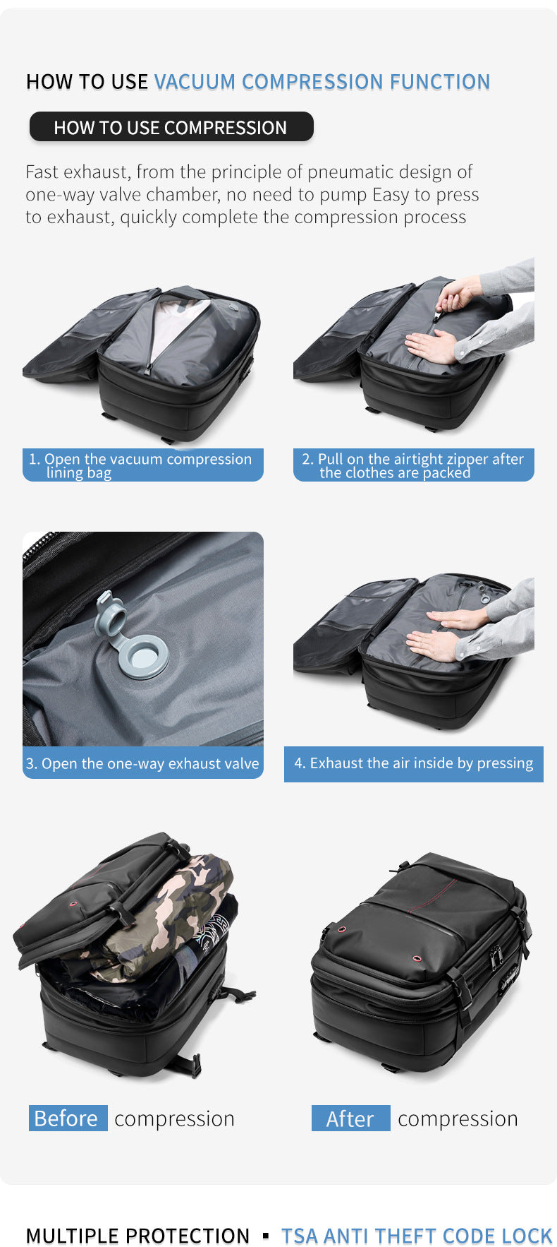 Vacuum-Compressed Large-Capacity Business Backpack for Men: 17-Inch Laptop, Waterproof, Wet/Dry Compartments, Outdoor Commuting Backpack