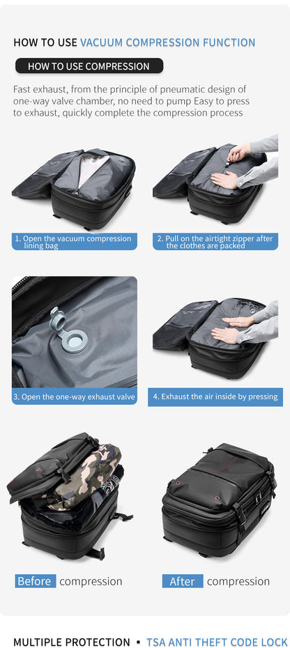 Vacuum-Compressed Large-Capacity Business Backpack for Men: 17-Inch Laptop, Waterproof, Wet/Dry Compartments, Outdoor Commuting Backpack
