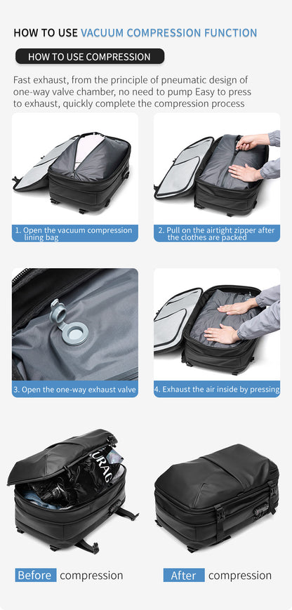 Vacuum-Compressed Large-Capacity Business Backpack for Men: 17-Inch Laptop, Waterproof, Wet/Dry Compartments, Outdoor Commuting Backpack