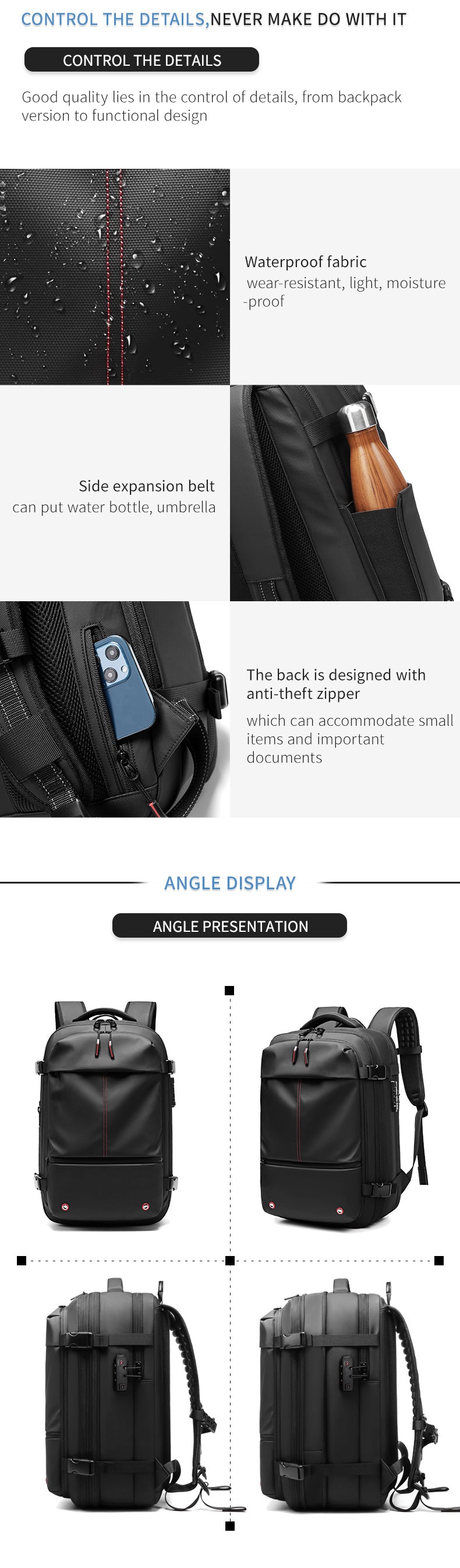 Vacuum-Compressed Large-Capacity Business Backpack for Men: 17-Inch Laptop, Waterproof, Wet/Dry Compartments, Outdoor Commuting Backpack