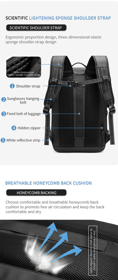 Vacuum-Compressed Large-Capacity Business Backpack for Men: 17-Inch Laptop, Waterproof, Wet/Dry Compartments, Outdoor Commuting Backpack